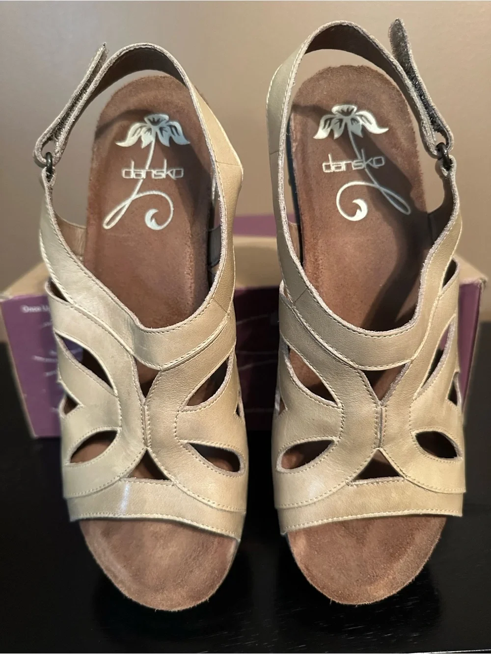 Dansko Felicia Antique Full Grain Sand Wedge Sandals - size 40